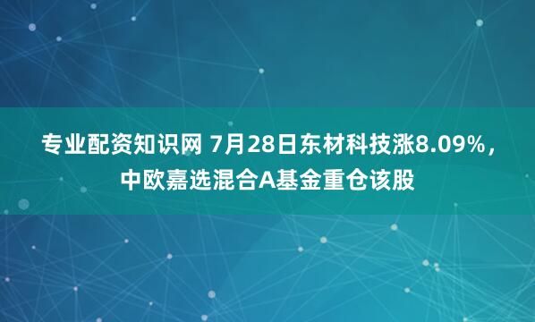 专业配资知识网 7月28日东材科技涨8.09%，中欧嘉选混合A基金重仓该股